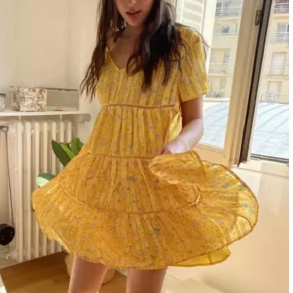 UO Pippa Chiffon Tiered Mini Dress